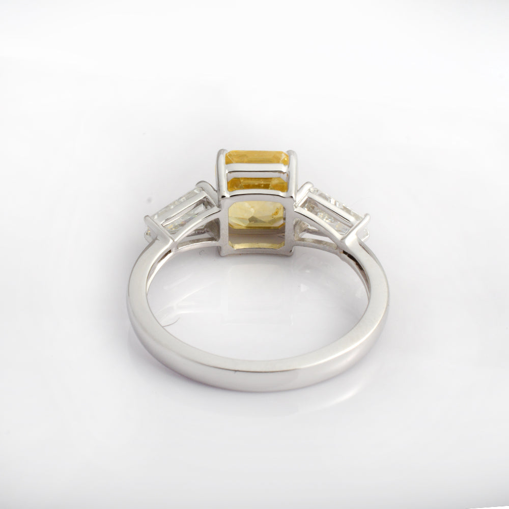 Yellow Sapphire Art Deco Ring, 14K White Gold - view 3