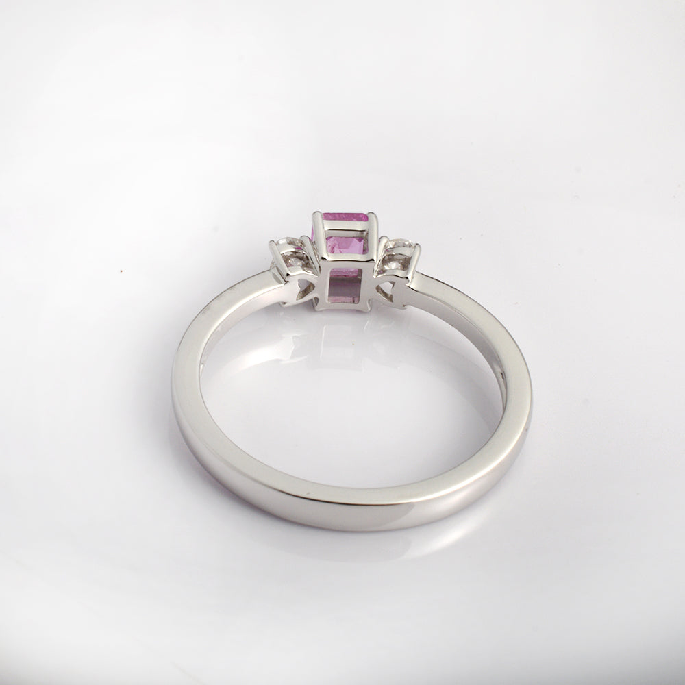 Octagon Pink Sapphire Heart Diamond Ring, 14K White Gold - view 3