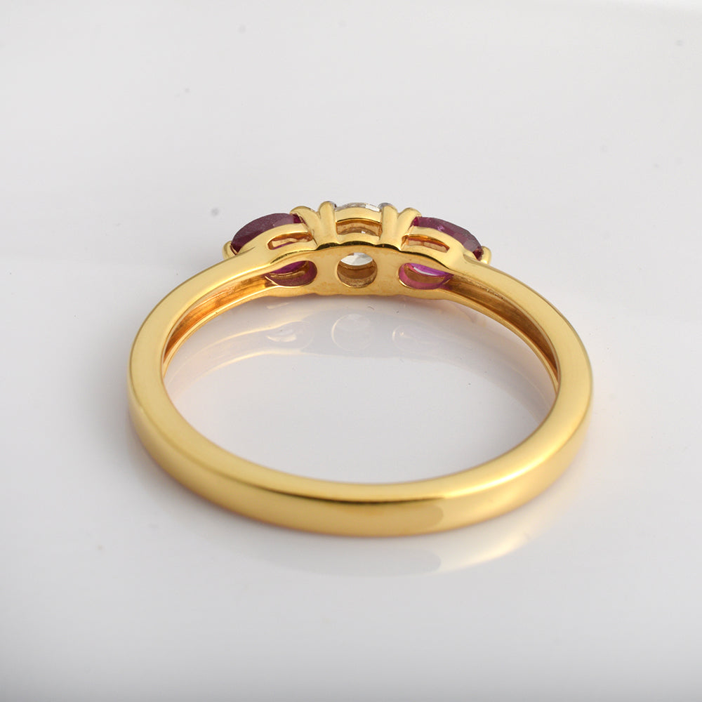 Natural Ruby Diamond Ring in 14K Gold | July Birthstone Three Stone Engagement Ring | Luxury Gemstone Jewelry Gift