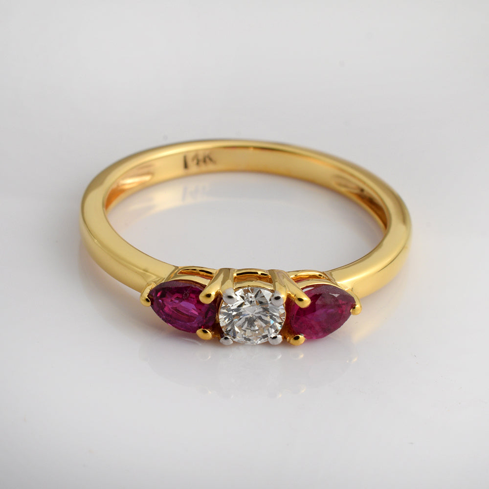 Natural Ruby Diamond Ring in 14K Gold | July Birthstone Three Stone Engagement Ring | Luxury Gemstone Jewelry Gift