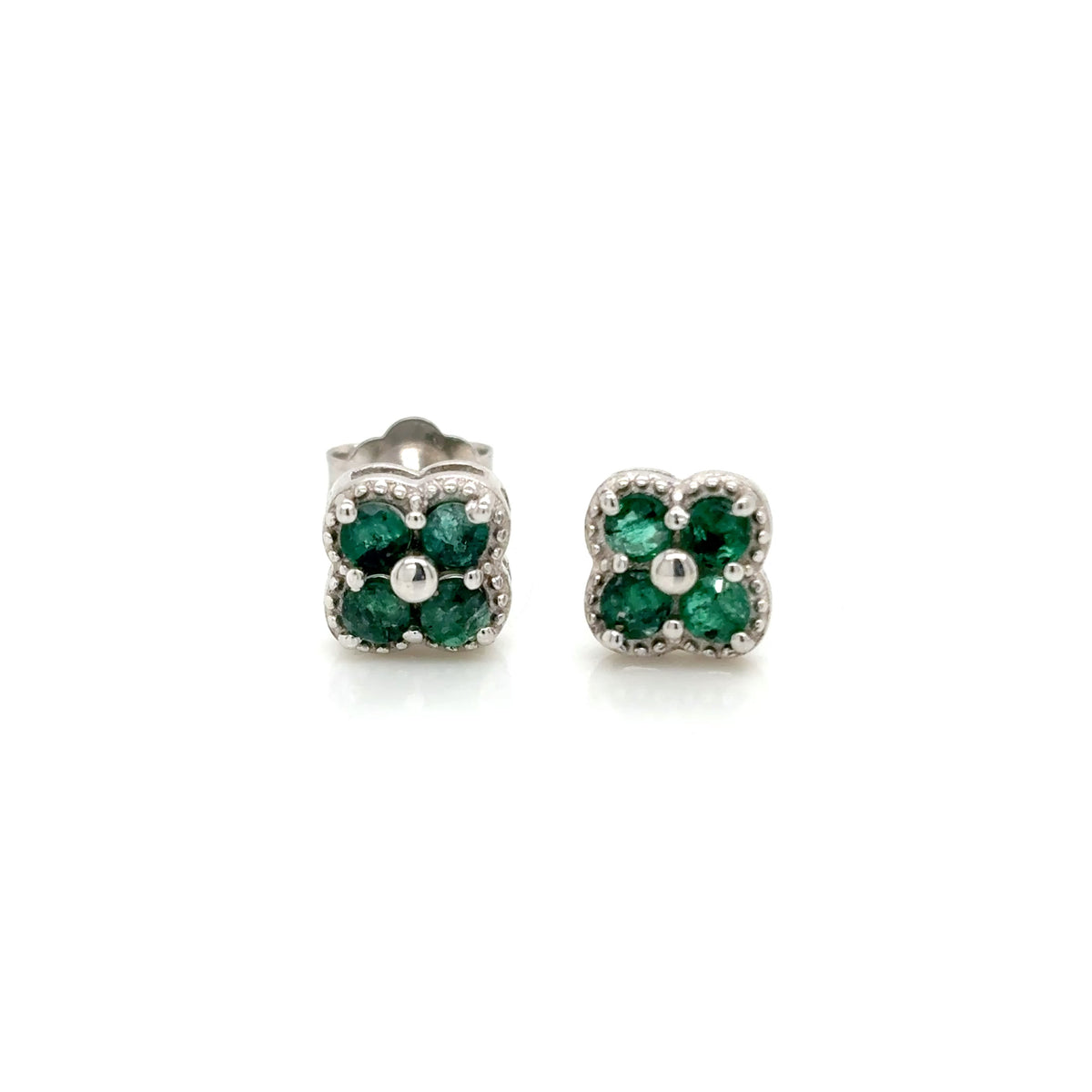 Green Emerald Stud Earrings in 925 Sterling Silver