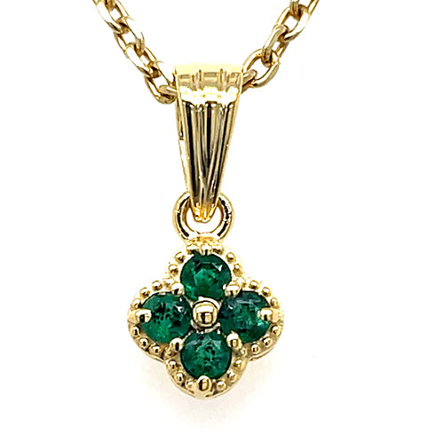 Green Emerald Clover Pendant in Gold Plated 925 Sterling Silver