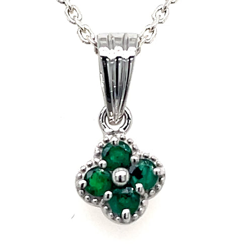 Green Emerald Clover Pendant in 925 Sterling Silver