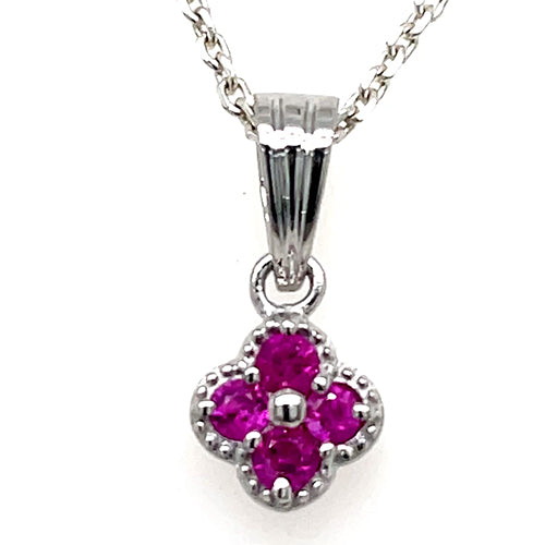 Ruby clover pendant necklace in 925 sterling silver with pink gemstones