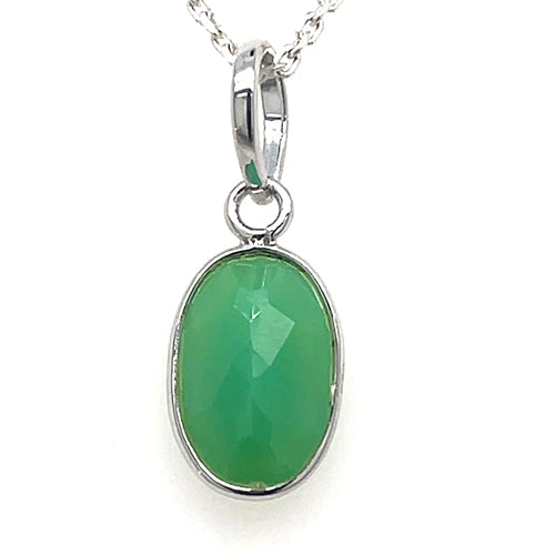 Green Agate Oval Pendant in 925 Sterling Silver