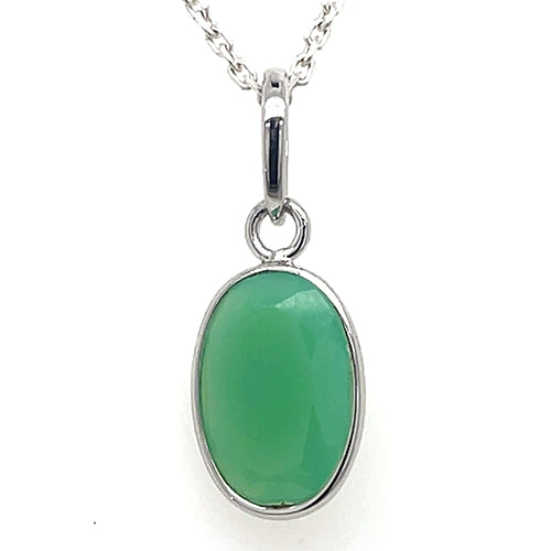 Green Agate Oval Pendant in 925 Sterling Silver