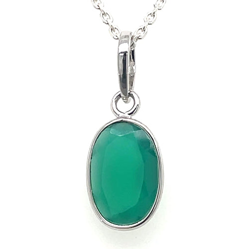 Green Onyx Oval Pendant in 925 Sterling Silver