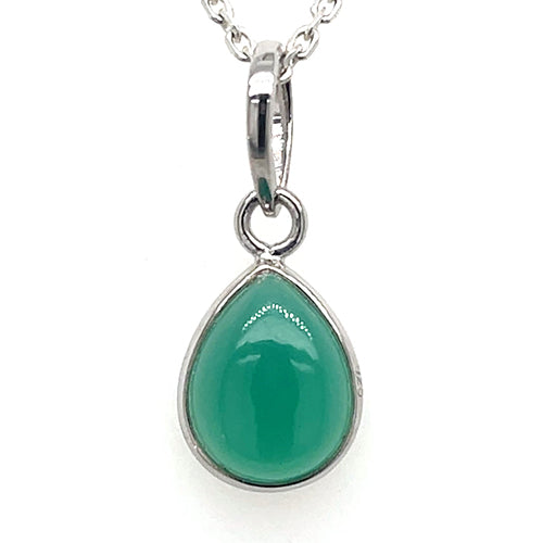 Green Chalcedony Teardrop Pendant | 925 Sterling Silver