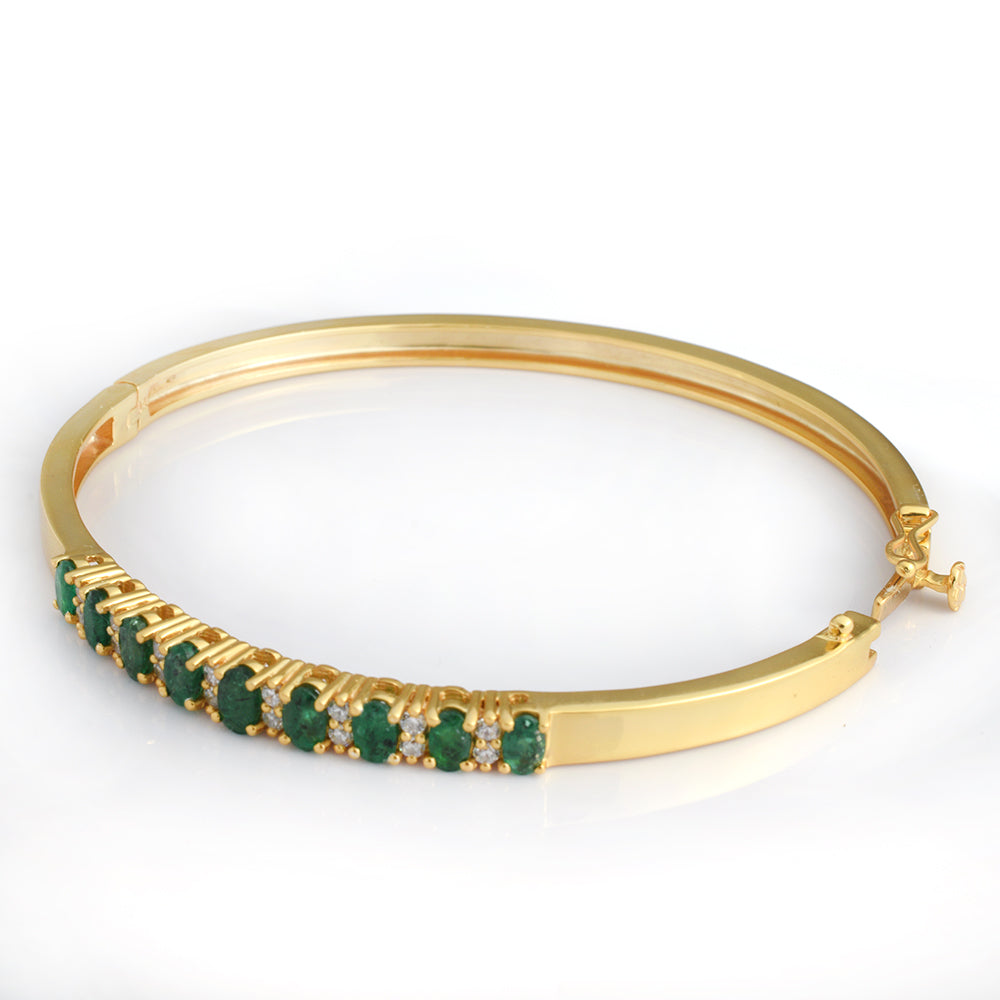 Emerald & CZ Hinged Bangle, Gold Vermeil Silver - view 2