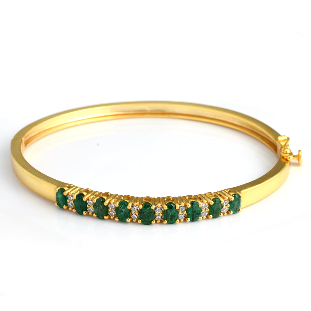 Emerald & CZ Hinged Bangle, Gold Vermeil Silver - view 1