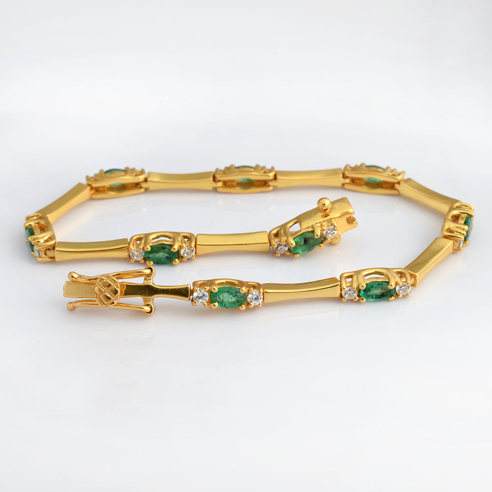 Emerald Station Bracelet in 14K Gold | Natural Emerald & Diamond Bracelet | Luxury Fine Jewelry | May Birthstone Anniversary Gift for Her