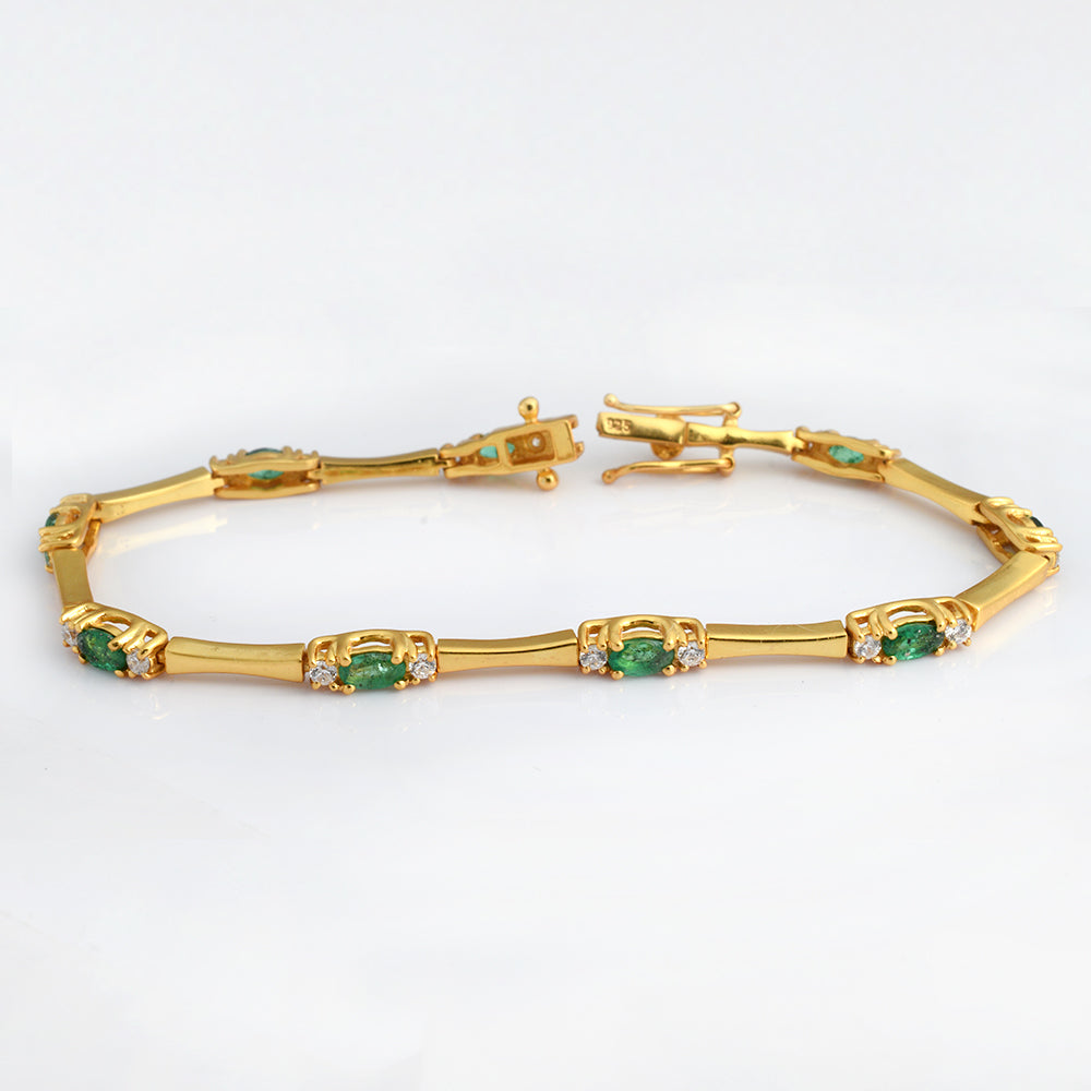 Emerald Station Bracelet in 14K Gold | Natural Emerald & Diamond Bracelet | Luxury Fine Jewelry | May Birthstone Anniversary Gift for Her