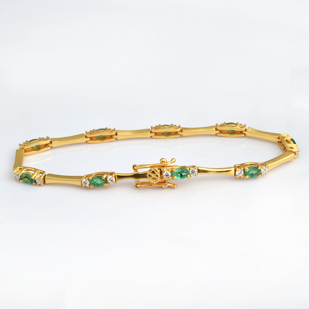 Emerald & CZ Station Bracelet, Gold Vermeil Silver - view 3