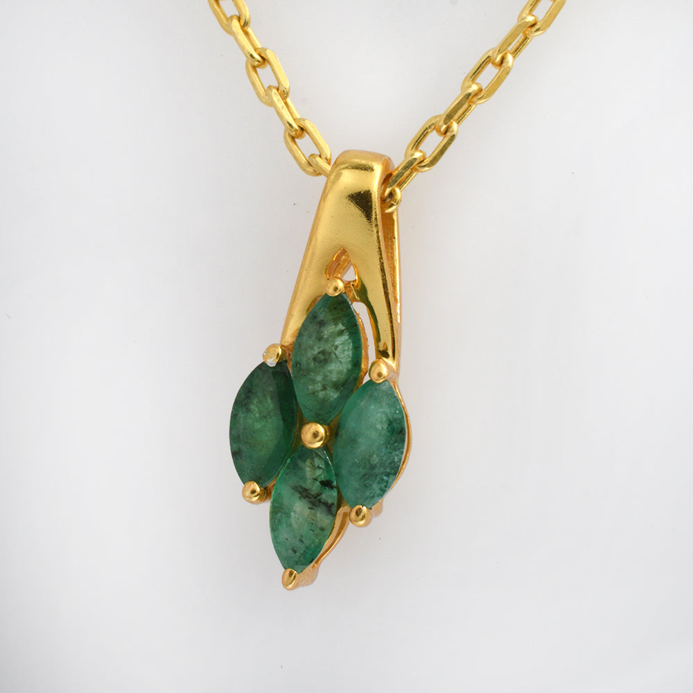 Natural Emerald Cluster Pendant, Gold Vermeil Silver - view 9