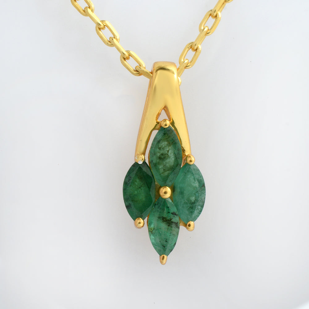 Natural Emerald Pendant Necklace 14K Yellow Gold | Marquise Emerald Cluster Pendant | May Birthstone Fine Jewelry | Luxury Gift for Her