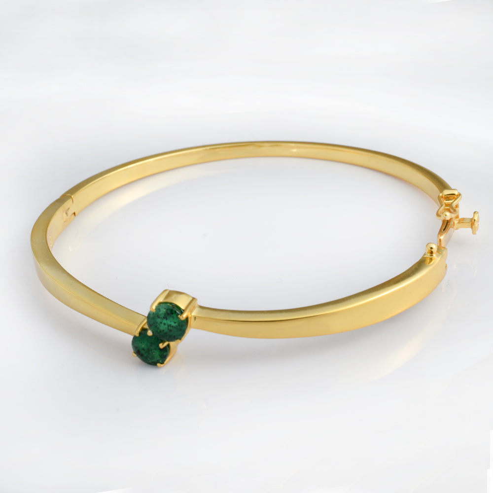Natural Emerald Open Bangle Bracelet 14K Yellow Gold | Minimalist Emerald Cuff Bracelet | May Birthstone Fine Jewelry | Luxury Gift for Her