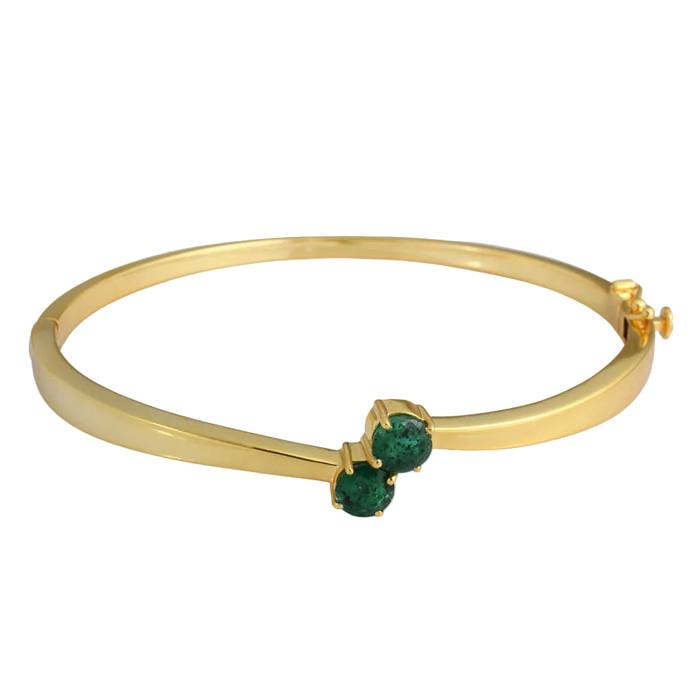 Natural Emerald Open Bangle, Gold Vermeil Silver - view 1