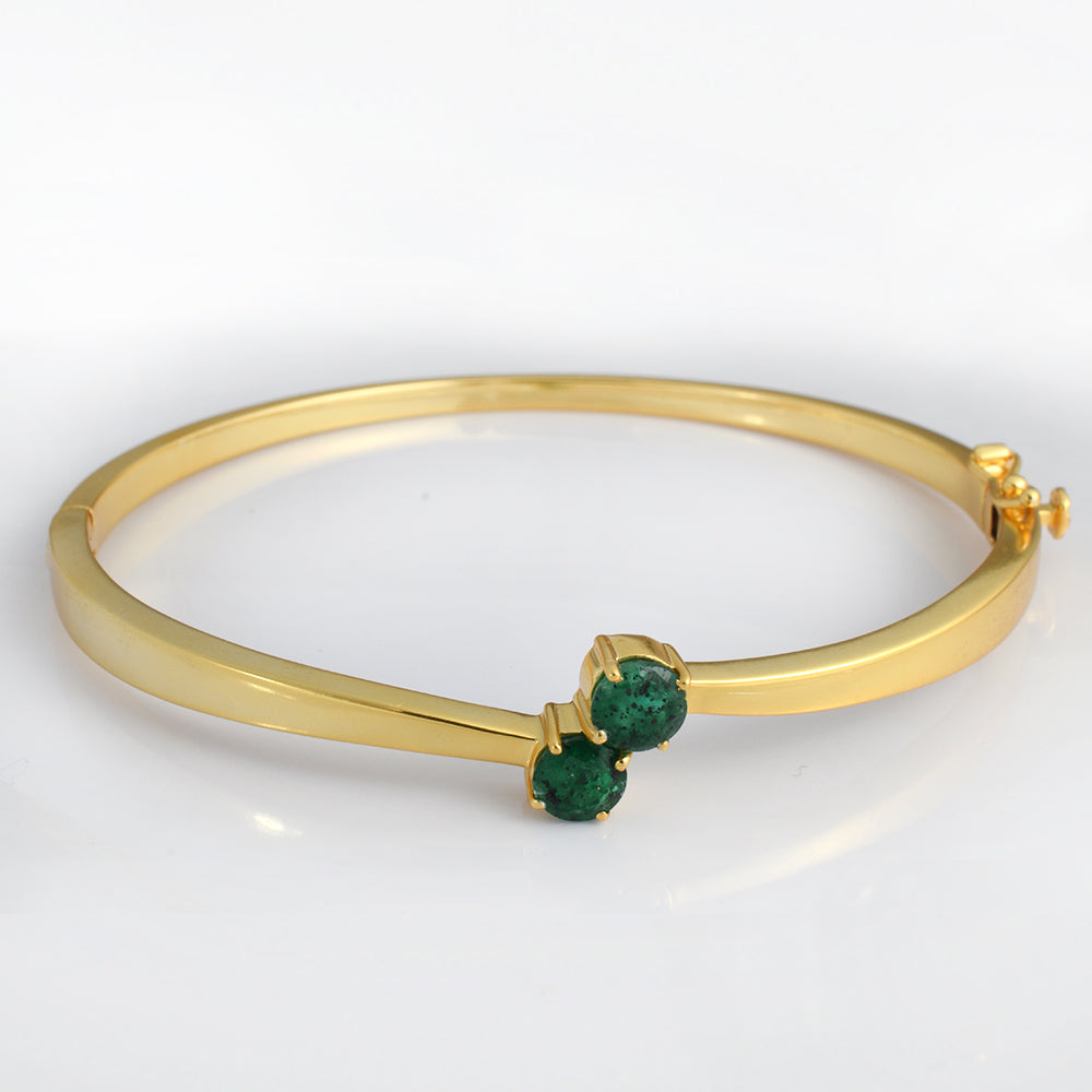 Natural Emerald Open Bangle Bracelet 14K Yellow Gold | Minimalist Emerald Cuff Bracelet | May Birthstone Fine Jewelry | Luxury Gift for Her