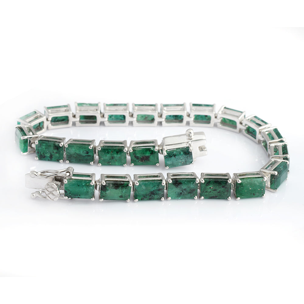 Octagon Emerald Tennis Bracelet, 925 Sterling Silver - view 2