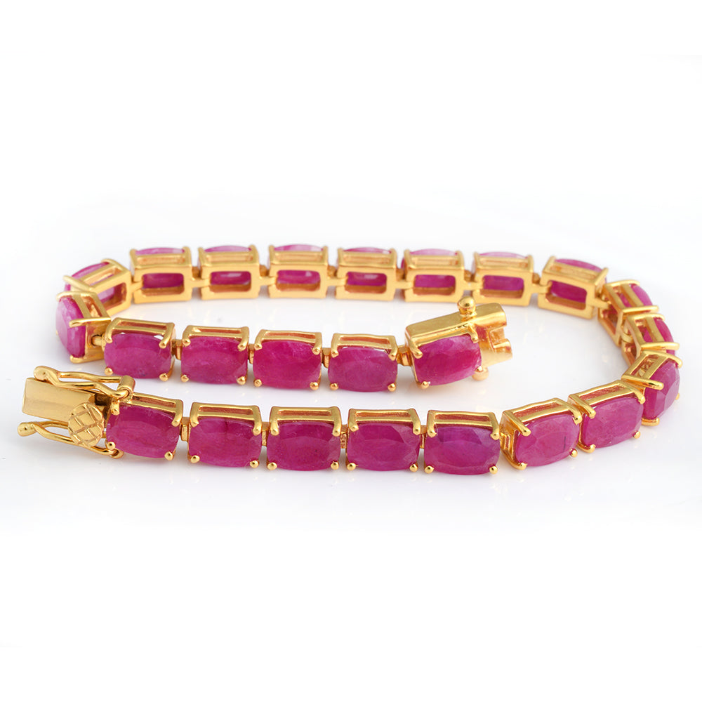 Octagon Ruby Tennis Bracelet, Gold Vermeil Silver - view 1