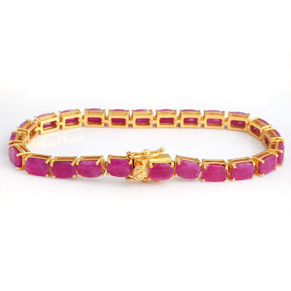Octagon Ruby Tennis Bracelet, Gold Vermeil Silver - view 2