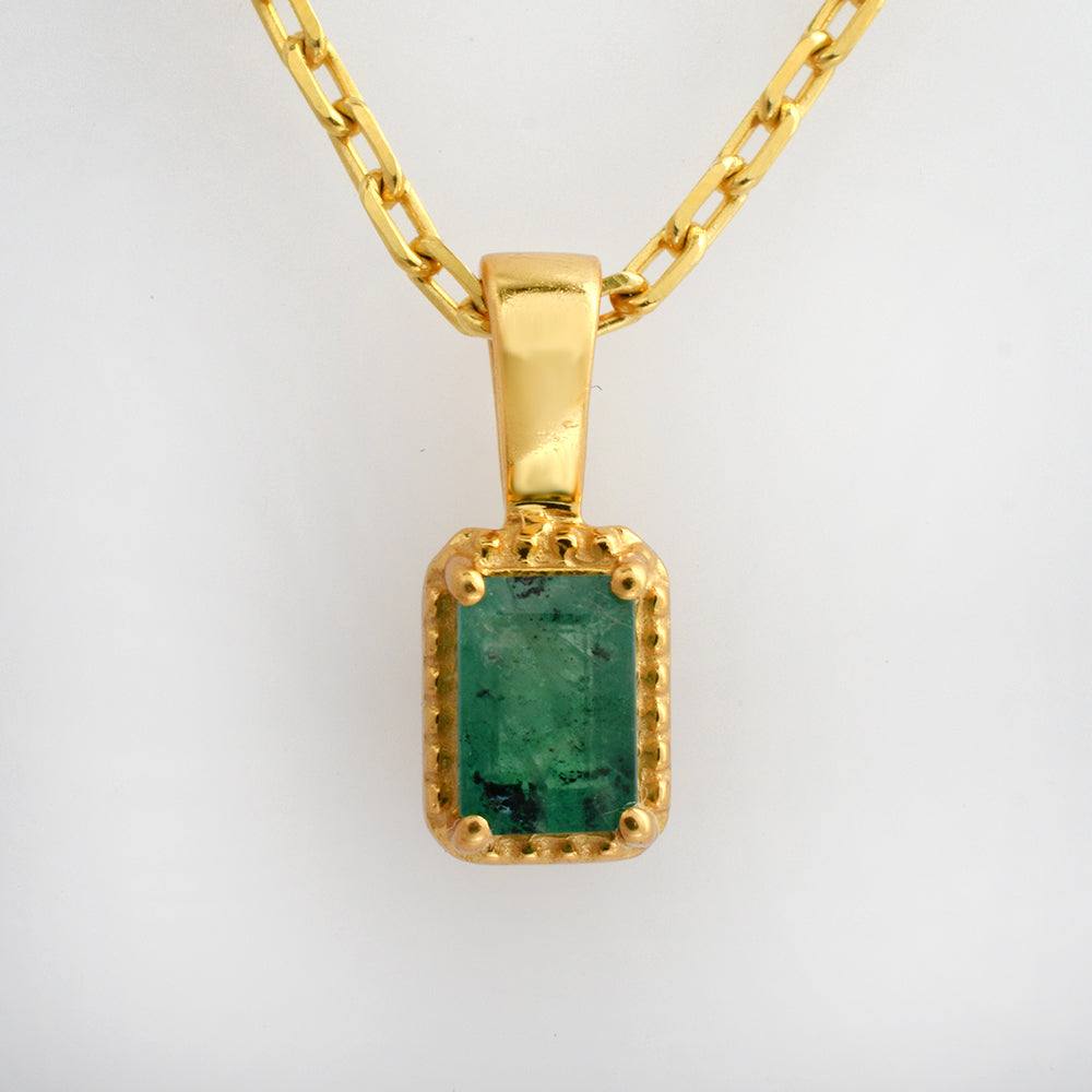 Lab Emerald Pendant Gold Plated 925 Silver | Octagon Emerald Cut Solitaire Necklace Pendant | Green Stone Minimalist Gemstone Gift for Her
