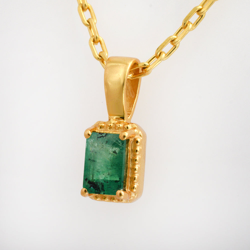 Lab Emerald Pendant Gold Plated 925 Silver | Octagon Emerald Cut Solitaire Necklace Pendant | Green Stone Minimalist Gemstone Gift for Her