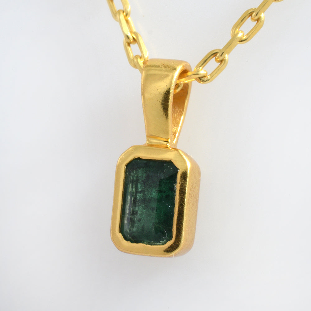 Lab Emerald Pendant Gold Plated 925 Silver | Octagon Cut Emerald Necklace Pendant | Green Stone Gemstone Jewelry Gift for Her