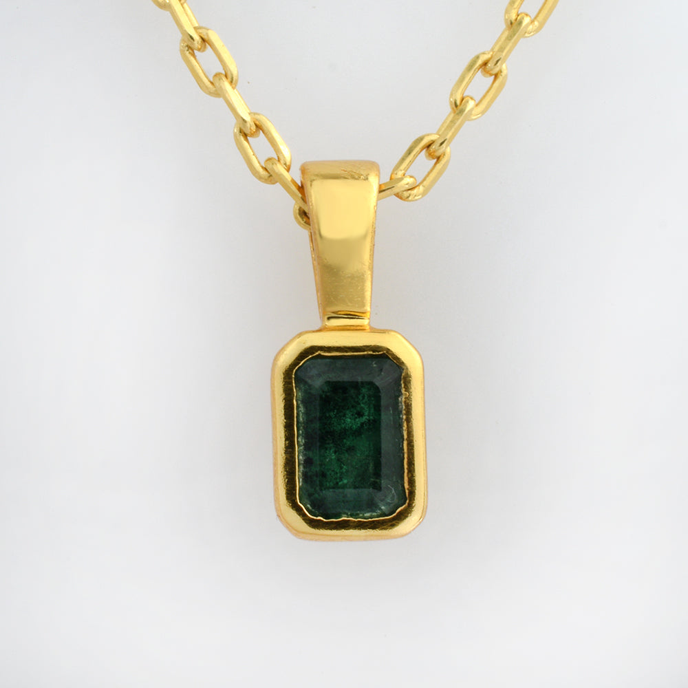 Lab Emerald Pendant Gold Plated 925 Silver | Octagon Cut Emerald Necklace Pendant | Green Stone Gemstone Jewelry Gift for Her