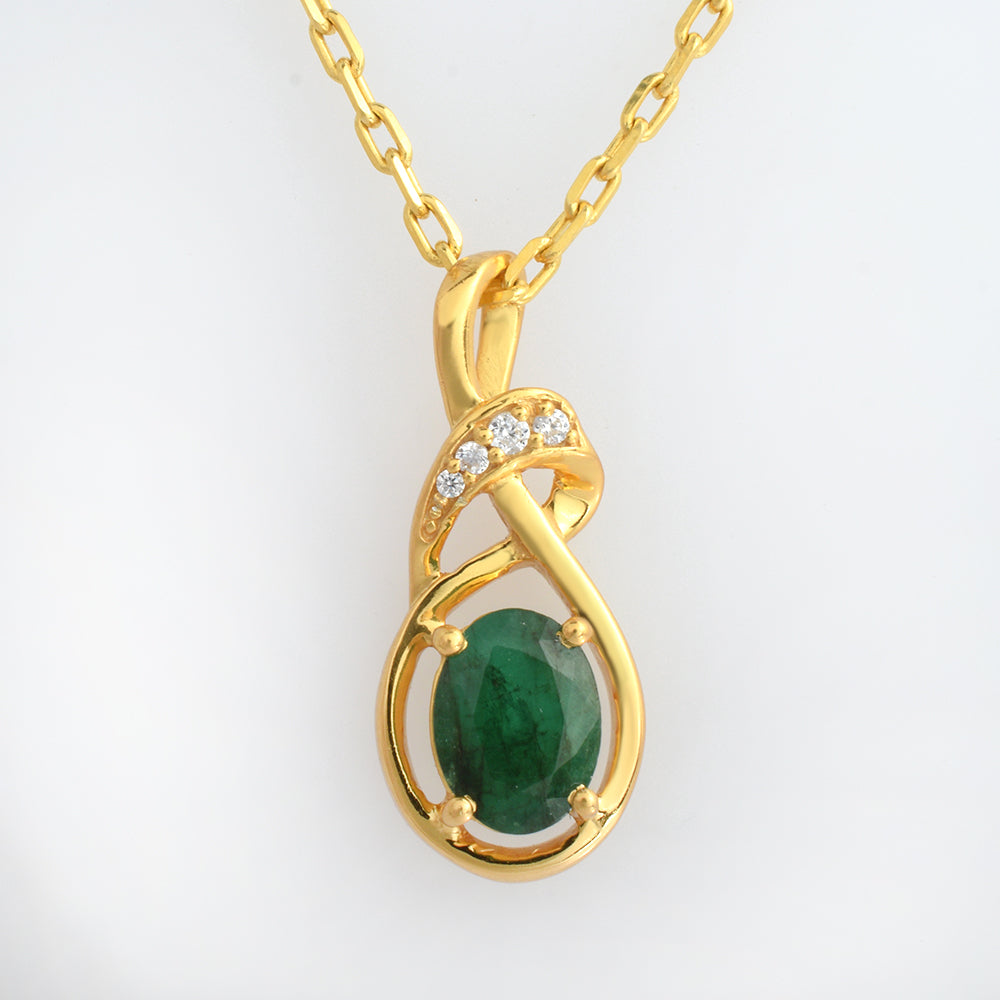 Lab Emerald CZ Infinity Pendant Gold Plated 925 Silver | Oval Emerald Twist Necklace Pendant | Green Stone Gemstone Jewelry Gift for Her