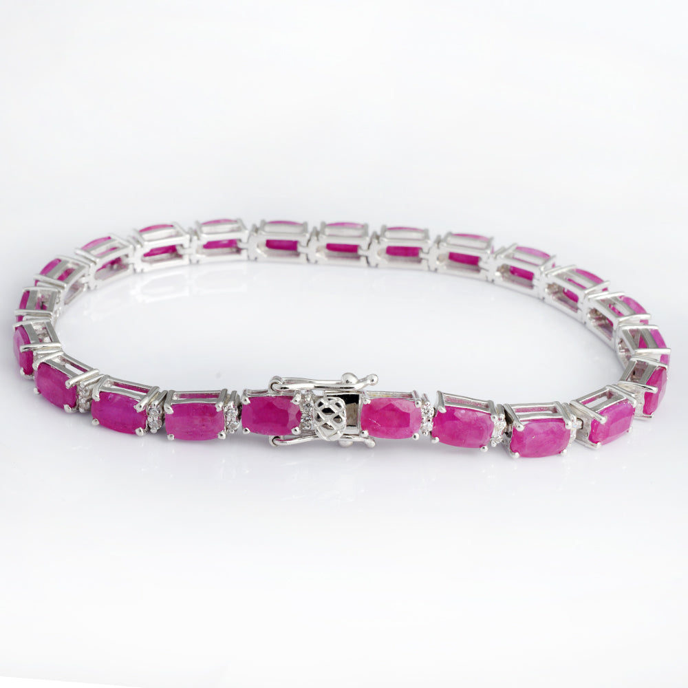 Octagon Ruby & CZ Tennis Bracelet, 925 Silver - view 1