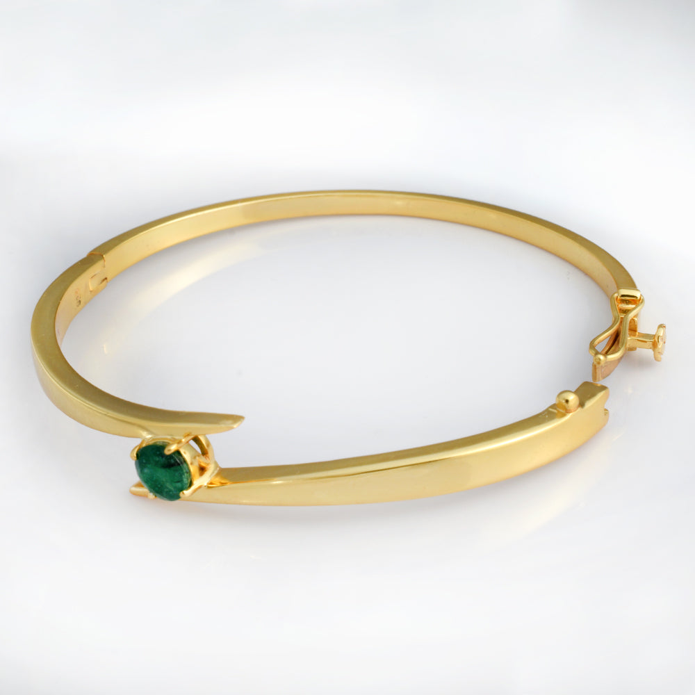 Lab Emerald Solitaire Bypass Bangle Gold Plated 925 Silver | Round Emerald Crossover Cuff Bracelet | Green Stone Minimalist Jewelry for Women