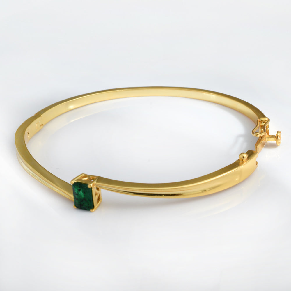 Lab Emerald Cut Bypass Bangle Gold Plated 925 Silver | Octagon Emerald Solitaire Cuff Bracelet | Minimal Gold Bracelet for Women | Luxury Bangle Gift