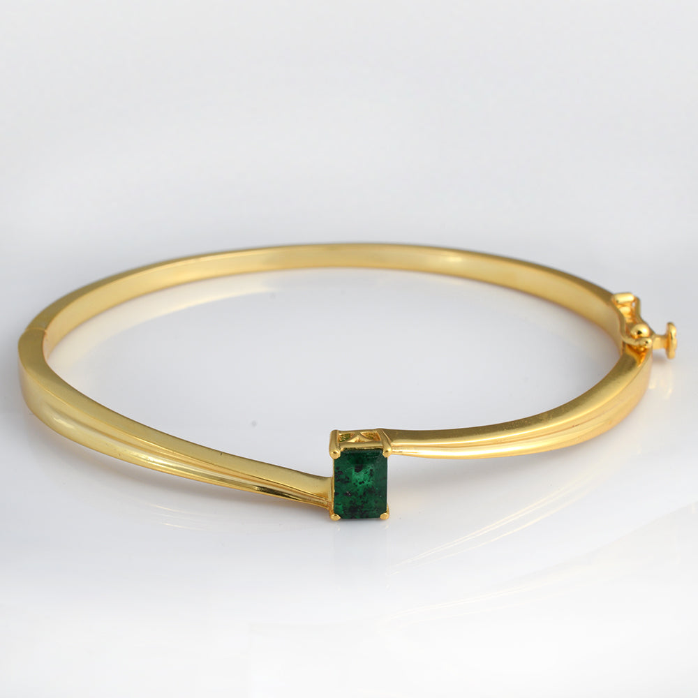 Lab Emerald Cut Bypass Bangle Gold Plated 925 Silver | Octagon Emerald Solitaire Cuff Bracelet | Minimal Gold Bracelet for Women | Luxury Bangle Gift