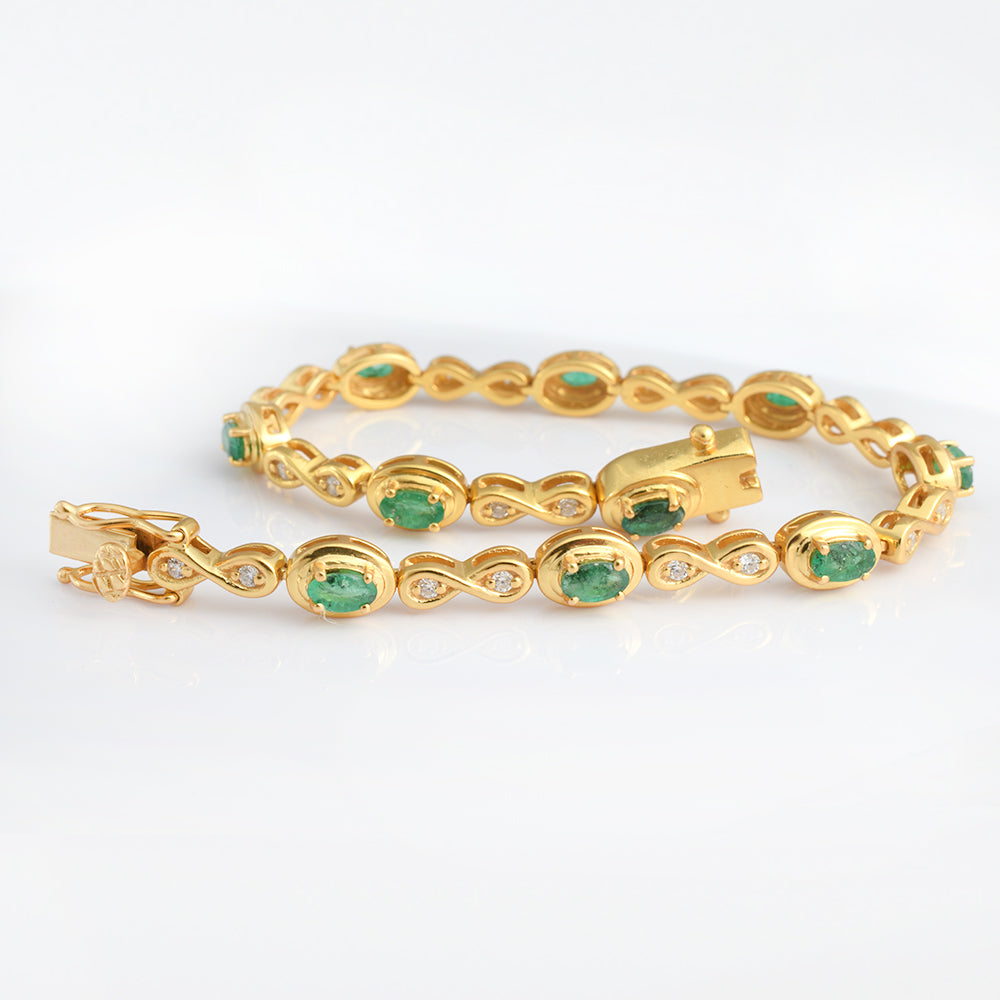 Emerald & CZ Infinity Bracelet, Gold Vermeil Silver - view 1