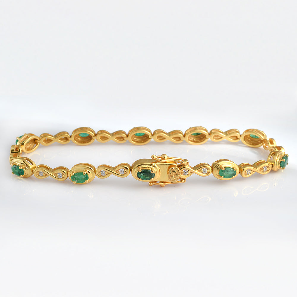Emerald & CZ Infinity Bracelet, Gold Vermeil Silver - view 2