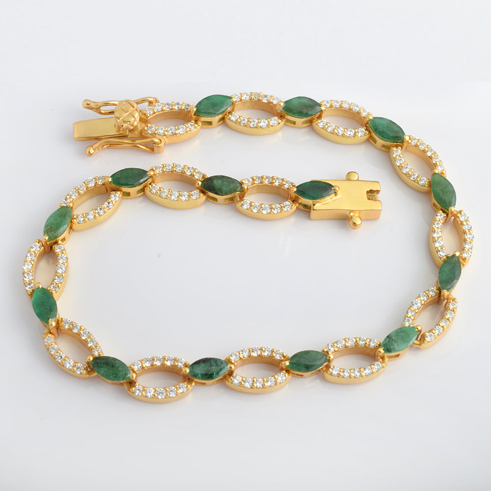 Marquise Emerald Halo Link Bracelet, Gold Vermeil - view 2