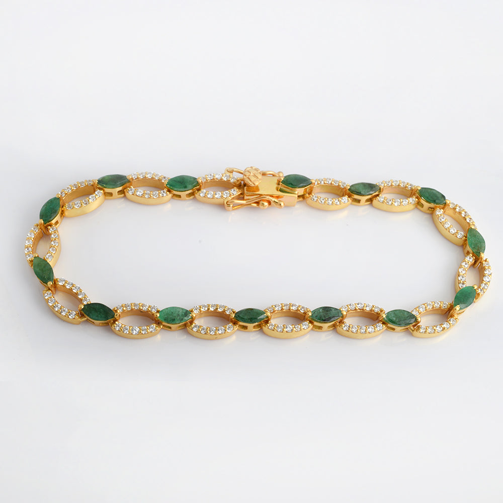 Marquise Emerald Halo Link Bracelet, Gold Vermeil - view 1