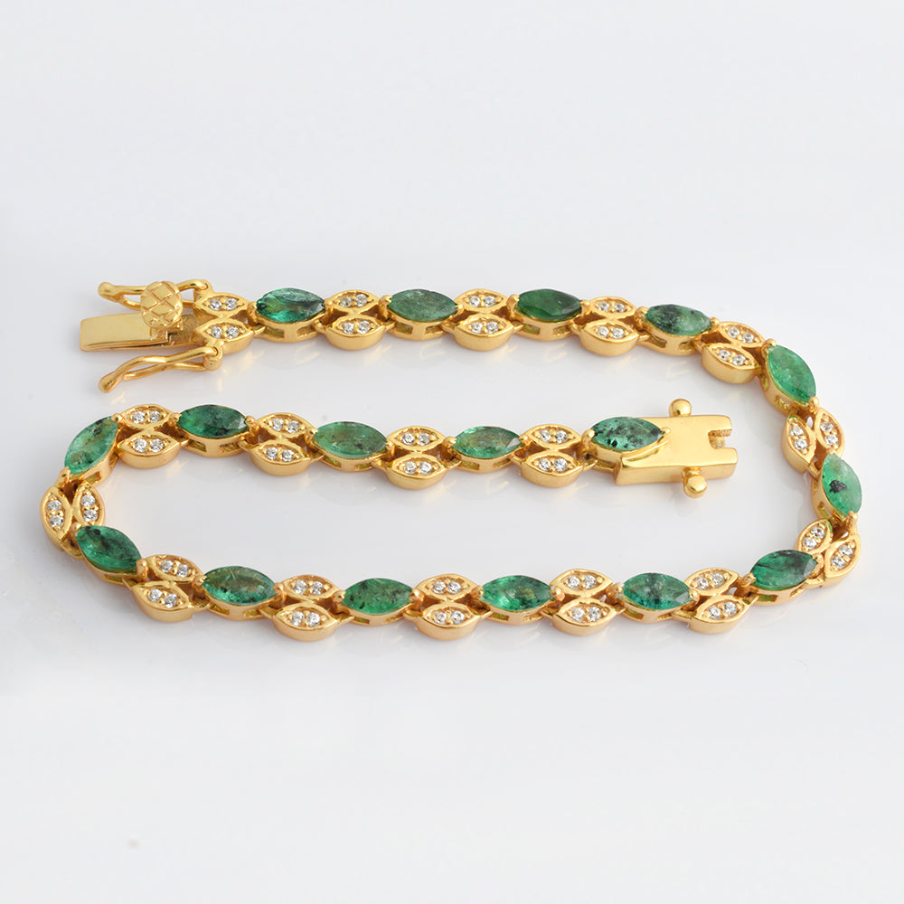 Marquise Emerald Leaf Link Bracelet, Gold Vermeil - view 1