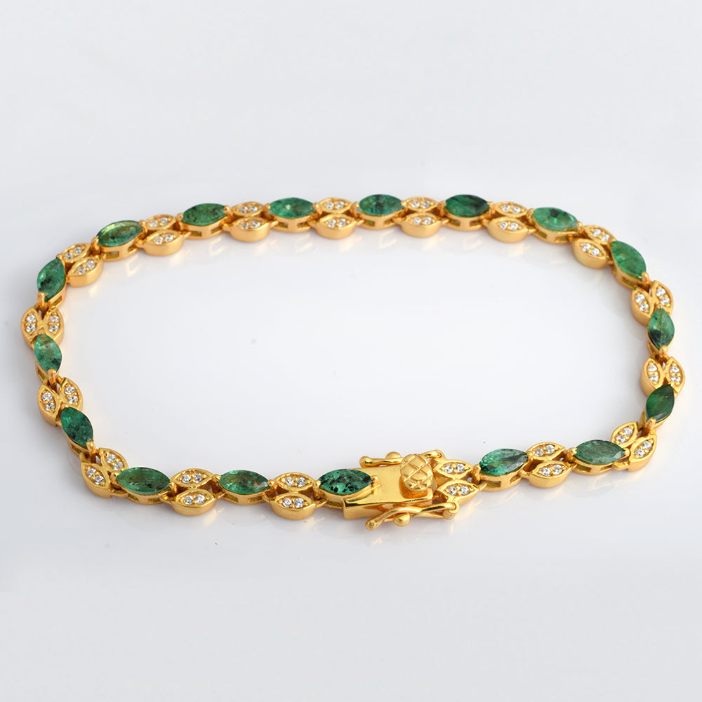 Marquise Emerald Leaf Link Bracelet, Gold Vermeil - view 2