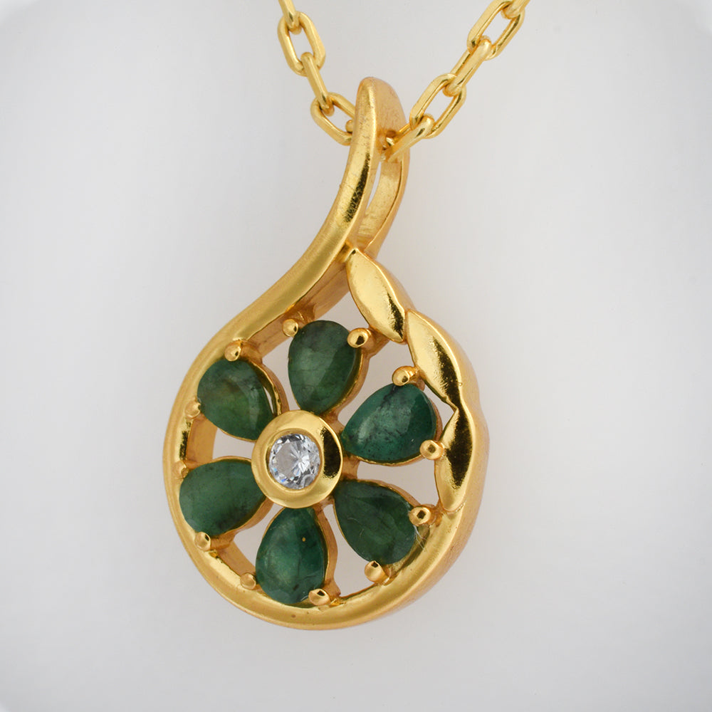 Pear Emerald Floral Pendant, Gold Vermeil Silver - view 6