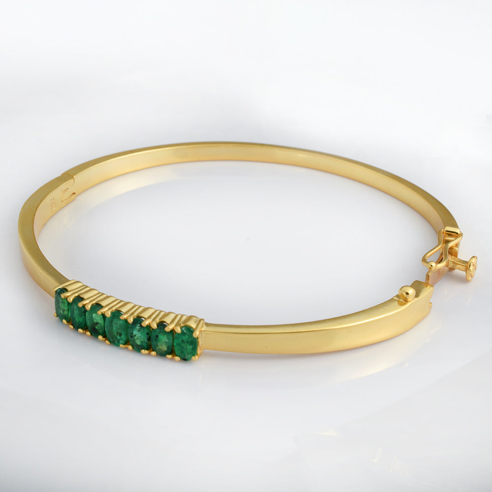 Lab Emerald Cut Bypass Bangle Gold Plated 925 Silver | Oval Emerald Solitaire Cuff Bracelet | Minimal Gold Bracelet for Women | Luxury Bangle Gift