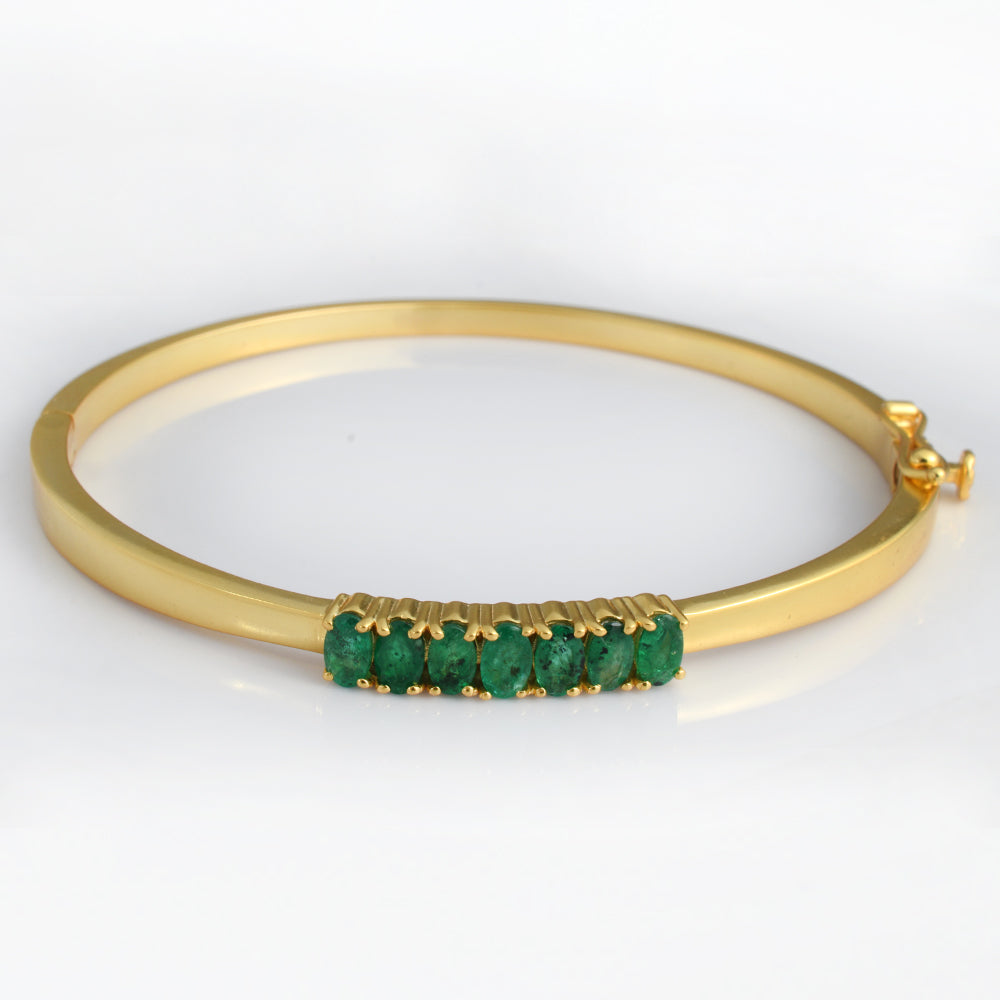 Lab Emerald Cut Bypass Bangle Gold Plated 925 Silver | Oval Emerald Solitaire Cuff Bracelet | Minimal Gold Bracelet for Women | Luxury Bangle Gift