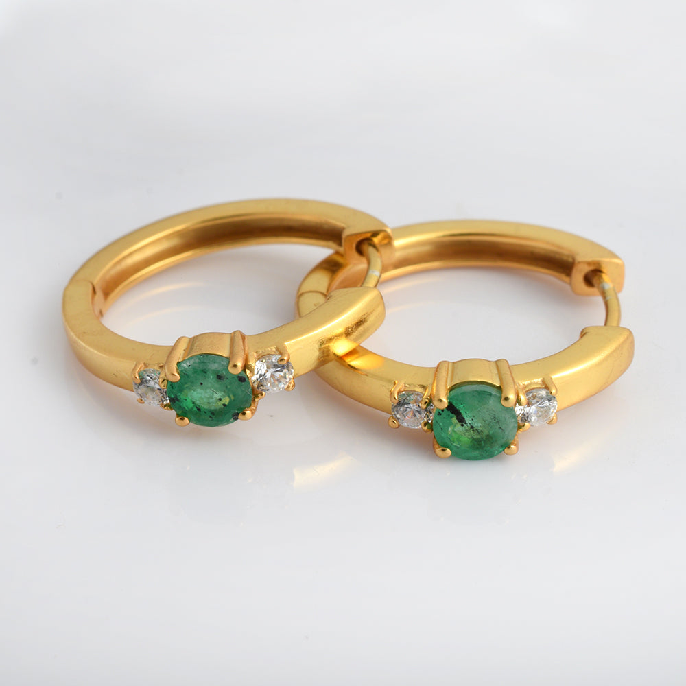 Sterling Silver Emerald Earrings with CZ Accents – 925 Silver, Round Green Emerald