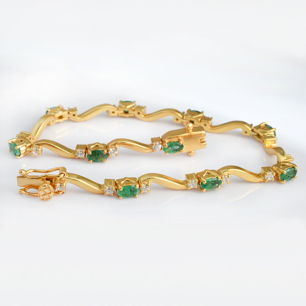 Emerald & CZ S-Wave Tennis Bracelet, Gold Vermeil - view 2