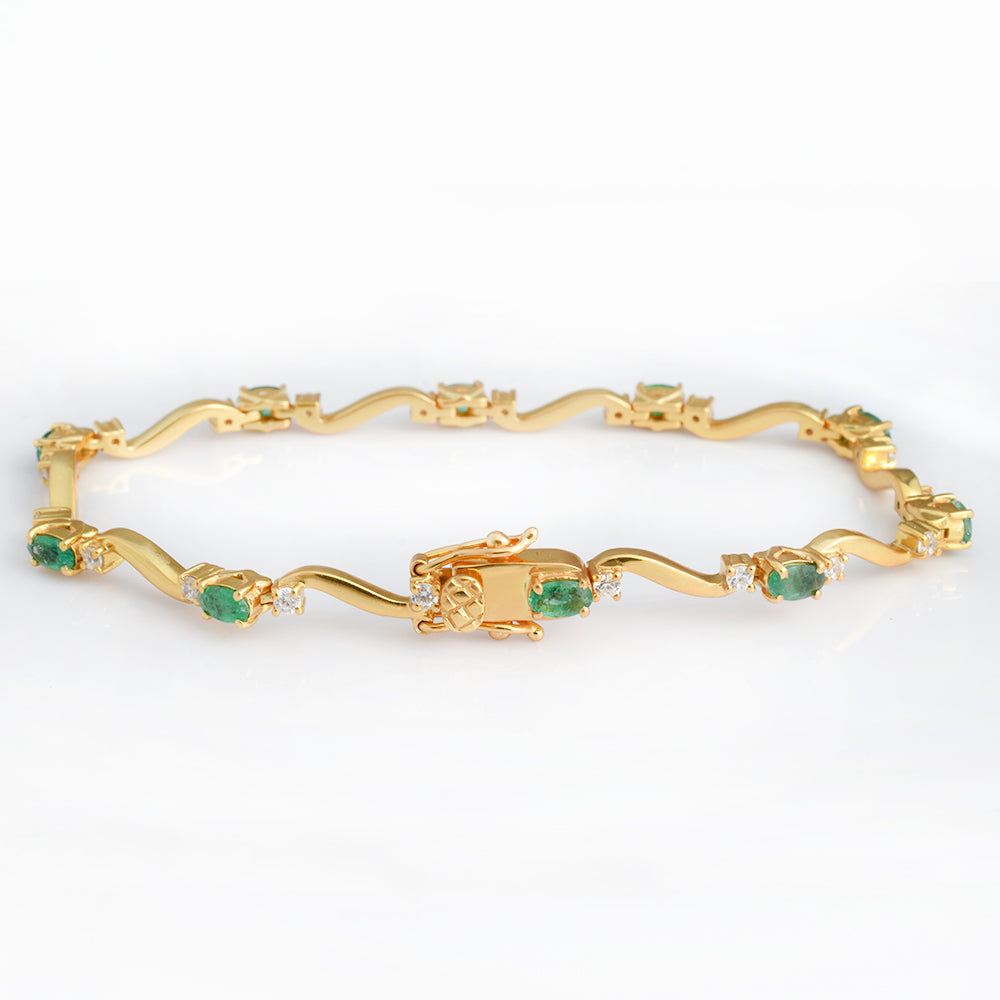 Emerald & CZ S-Wave Tennis Bracelet, Gold Vermeil - view 1
