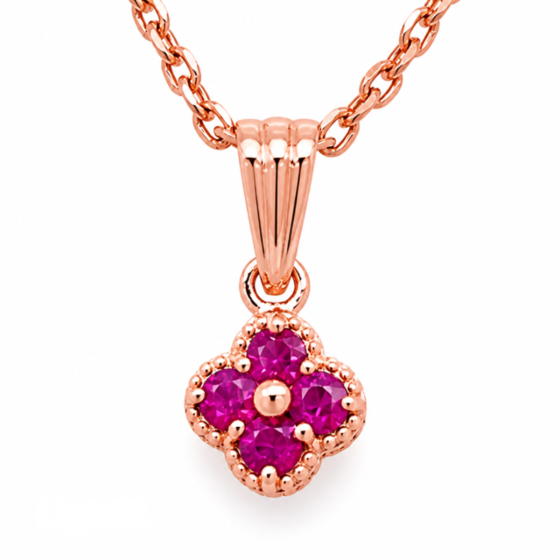 Ruby Clover Pendant, Gold Plated 925 Silver