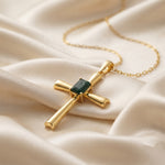 Octagon Emerald Cross Pendant, Gold Vermeil Silver - view 2