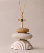Octagon Emerald Cross Pendant, Gold Vermeil Silver - view 4