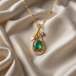 Emerald & CZ Leaf Teardrop Pendant, Gold Vermeil - view 2